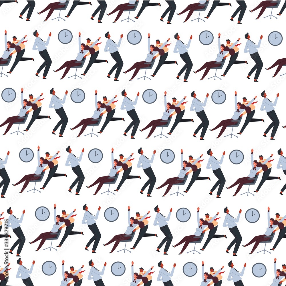 Office workers having fun at coffee break seamless pattern