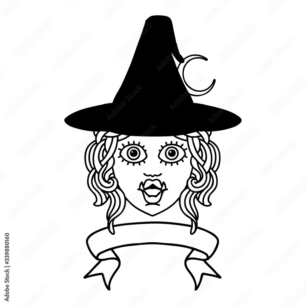 half orc witch character face with banner illustration half orc witch character face with banner illustration