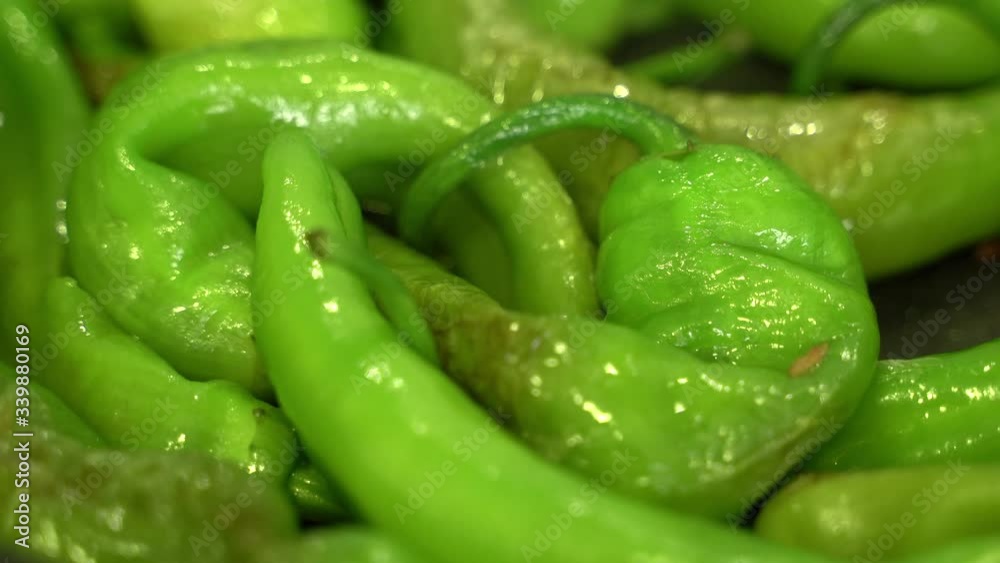 Green Pepper fried with olive oil. Healthy vegan super food Green Pepper fried with olive oil. Healthy vegan super food