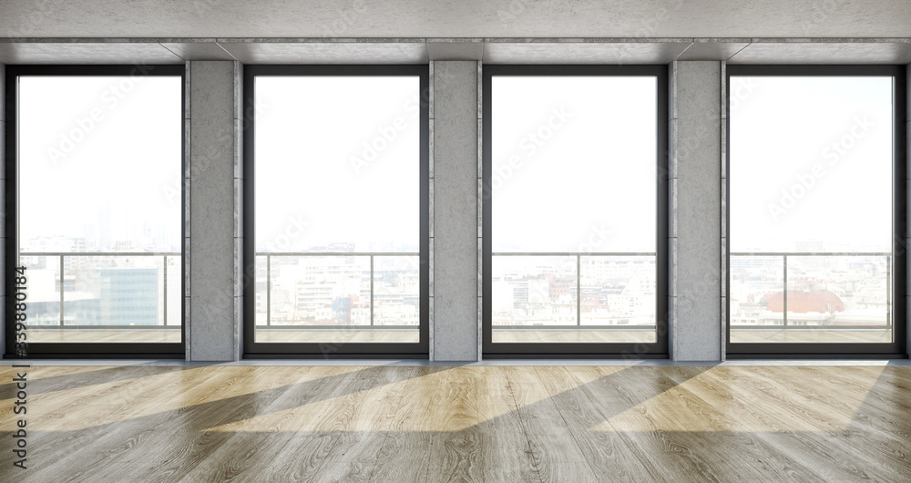 Fototapeta premium Large luxury modern minimal bright interiors room mockup illustration 3D rendering