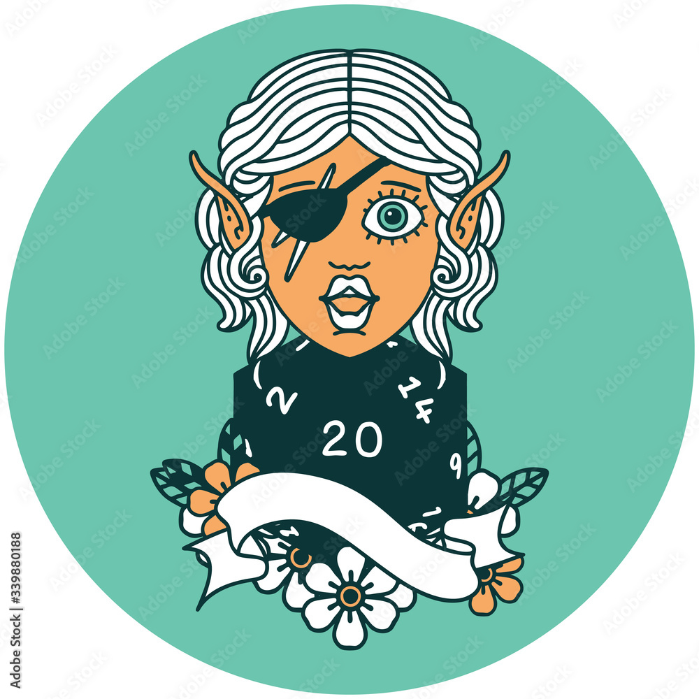 elf rogue character with natural twenty dice roll icon elf rogue character with natural twenty dice roll icon