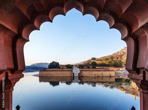 Amber Fort lake through the gates, India, Jaipur