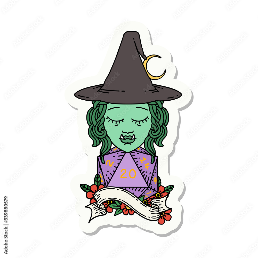 half orc mage with natural 20 dice roll sticker