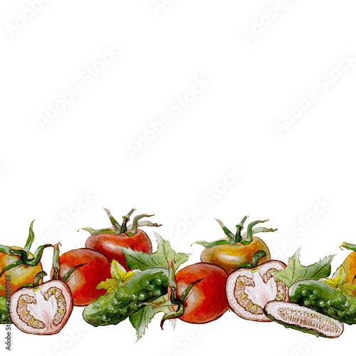 seamless border with watercolor vegetables
