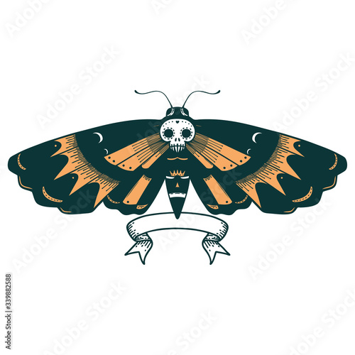 tattoo with banner of a deaths head moth