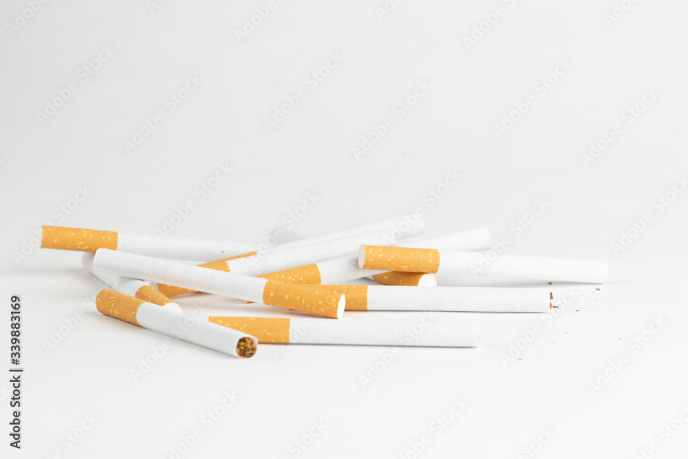 Cigarettes on a white background, tobacco is not a game Cigarettes on a white background, tobacco is not a game