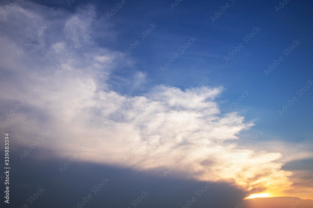 White cloud on blue sky in twilight background