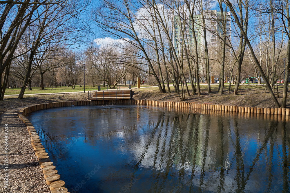Springtime landscape on the pond Springtime landscape on the pond