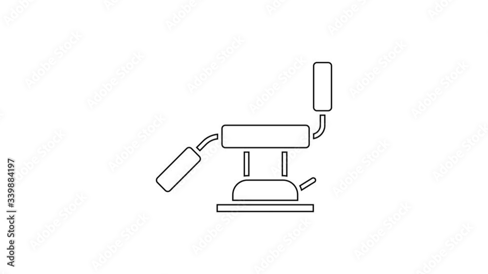 Black line Medical dental chair icon isolated on white background. Dentist chair. 4K Video motion graphic animation Black line Medical dental chair icon isolated on white background. Dentist chair. 4K Video motion graphic animation