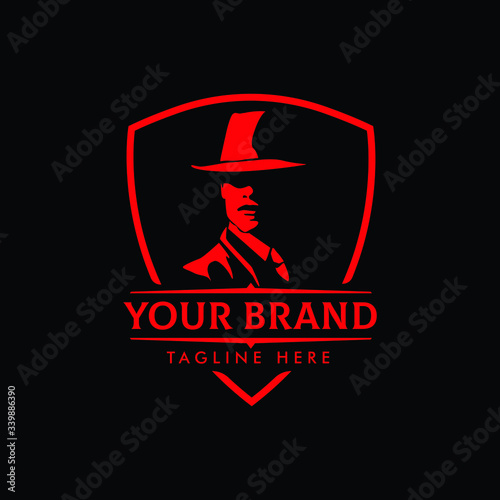 MAFIA LOGO emblems with character abstract silhouette men heads in hats. Trendy design elements for labels, logos, badges. Vintage vector illustration