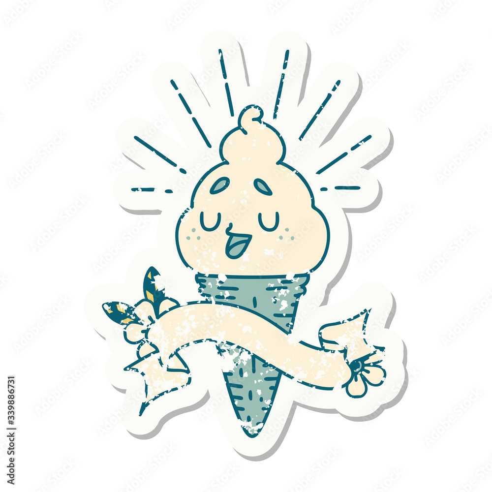 grunge sticker of tattoo style ice cream character grunge sticker of tattoo style ice cream character