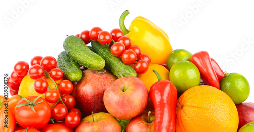 Healthy fruits and vegetables isolated on white