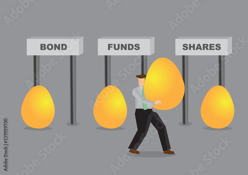 Business man deciding how to diversified his golden eggs.