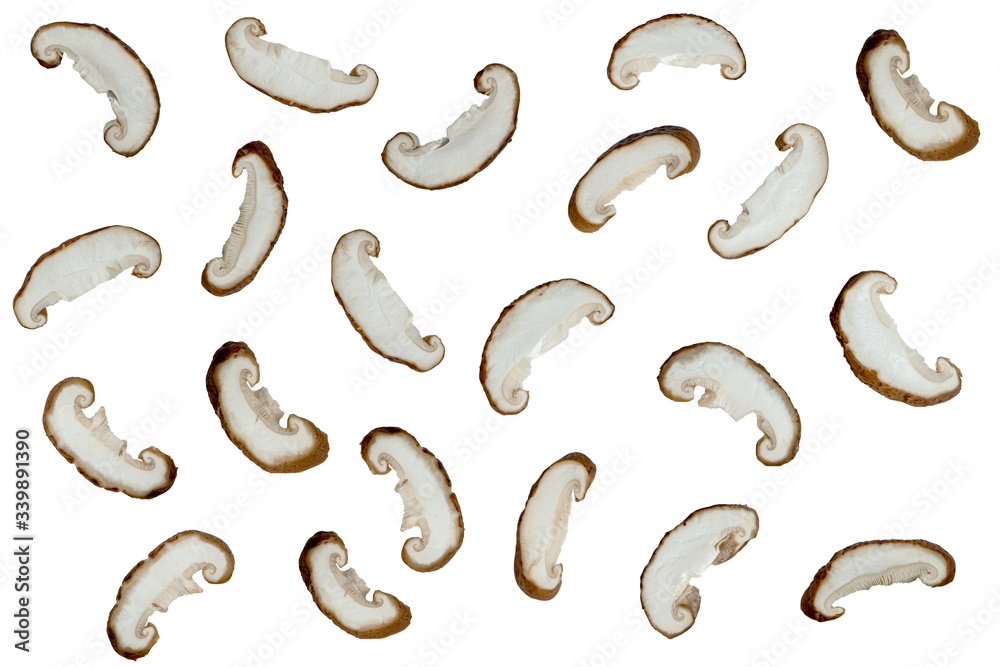 Shiitake Mushrooms sliced isolated on white background Shiitake Mushrooms sliced isolated on white background