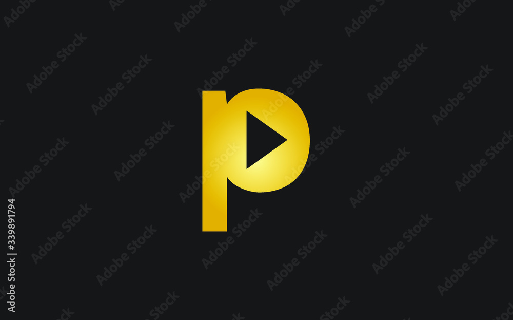 p Letter with play sign Icon or Logo design, Vector Template