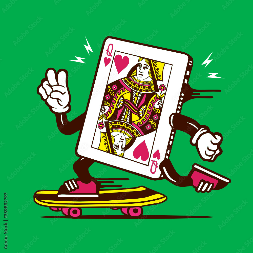 Skater Queen Card Poker Game Skateboarding Character Design