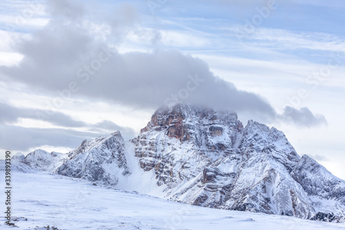 Landscape of sun and snow in the Dolomites