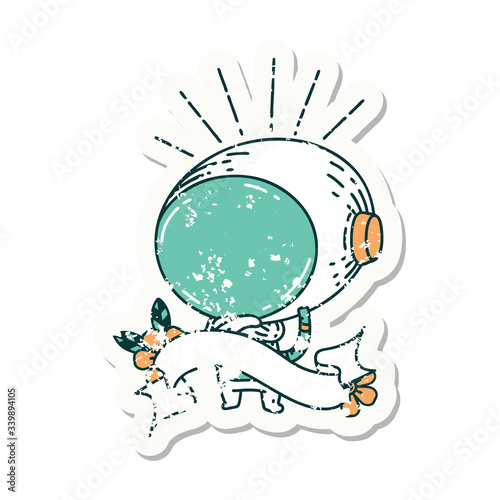 grunge sticker of tattoo style astronaut