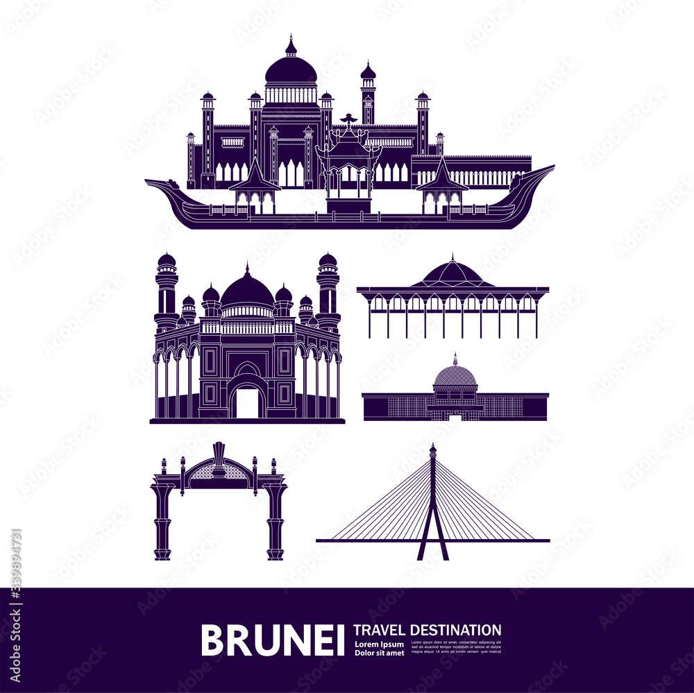 Brunei  travel destination grand vector illustration. 