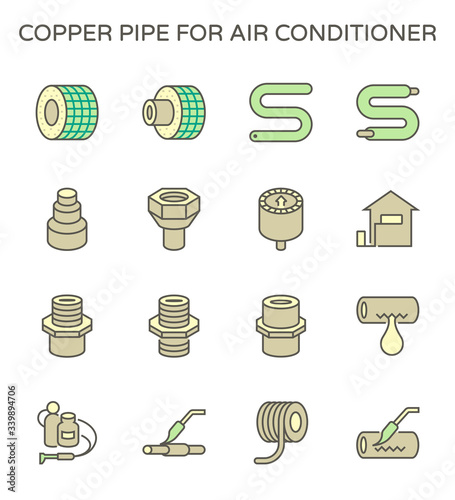 Air conditioner installation tool vector icon set design, editable stroke.