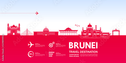 Brunei  travel destination grand vector illustration. 