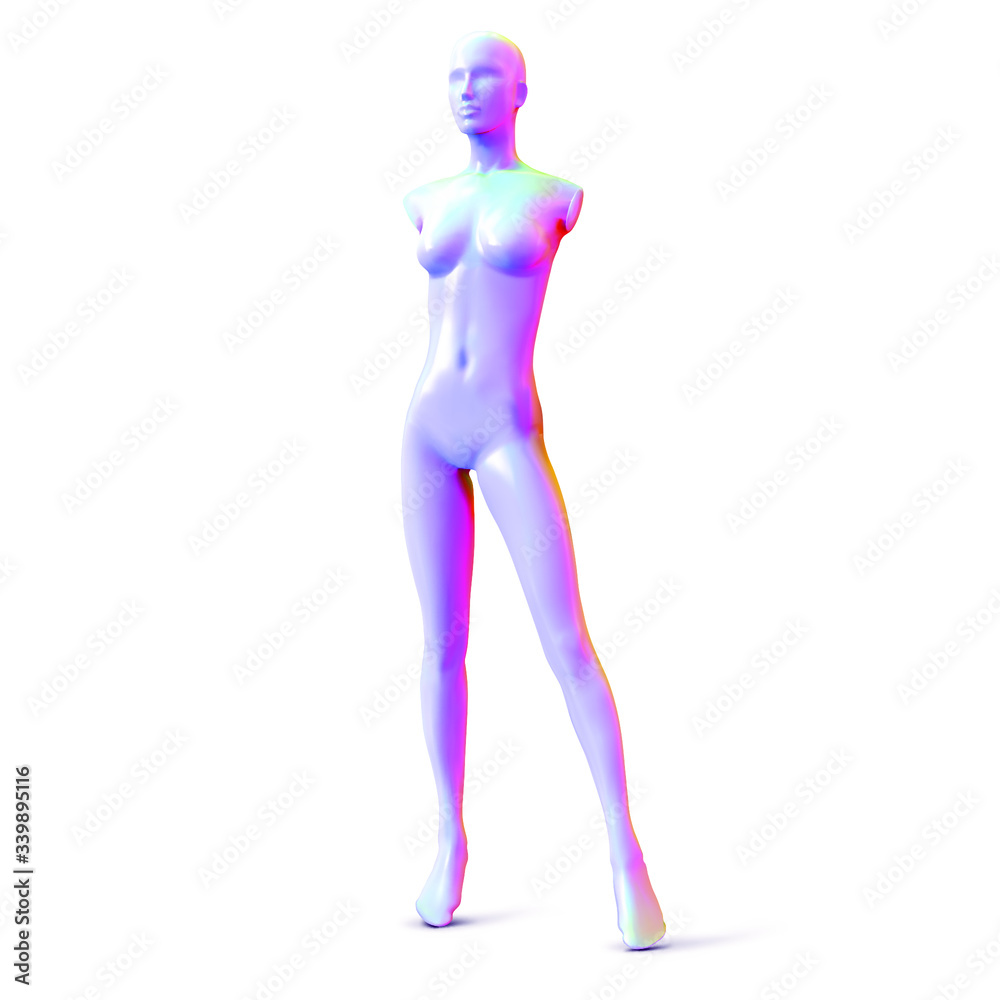 Female mannequin without hands trendy iridescent neon color isolated on white background. Vector illustration. Female mannequin without hands trendy iridescent neon color isolated on white background. Vector illustration.