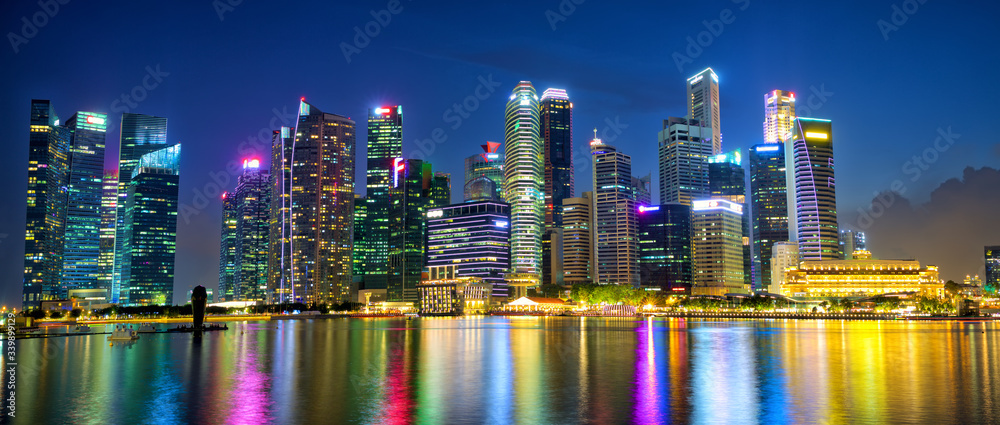 Singapore city skyline panorama at night