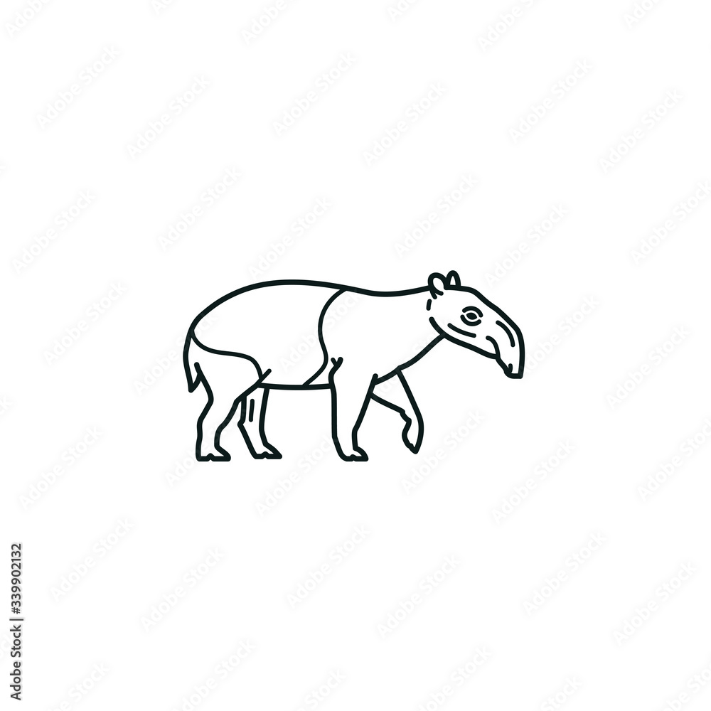 Malayan Tapir vector line icon Malayan Tapir vector line icon