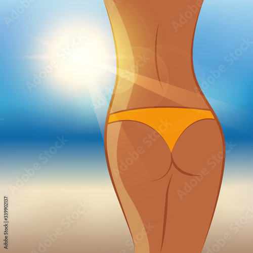 sexy female back on a sunny summer day on the beach vector illustration EPS10