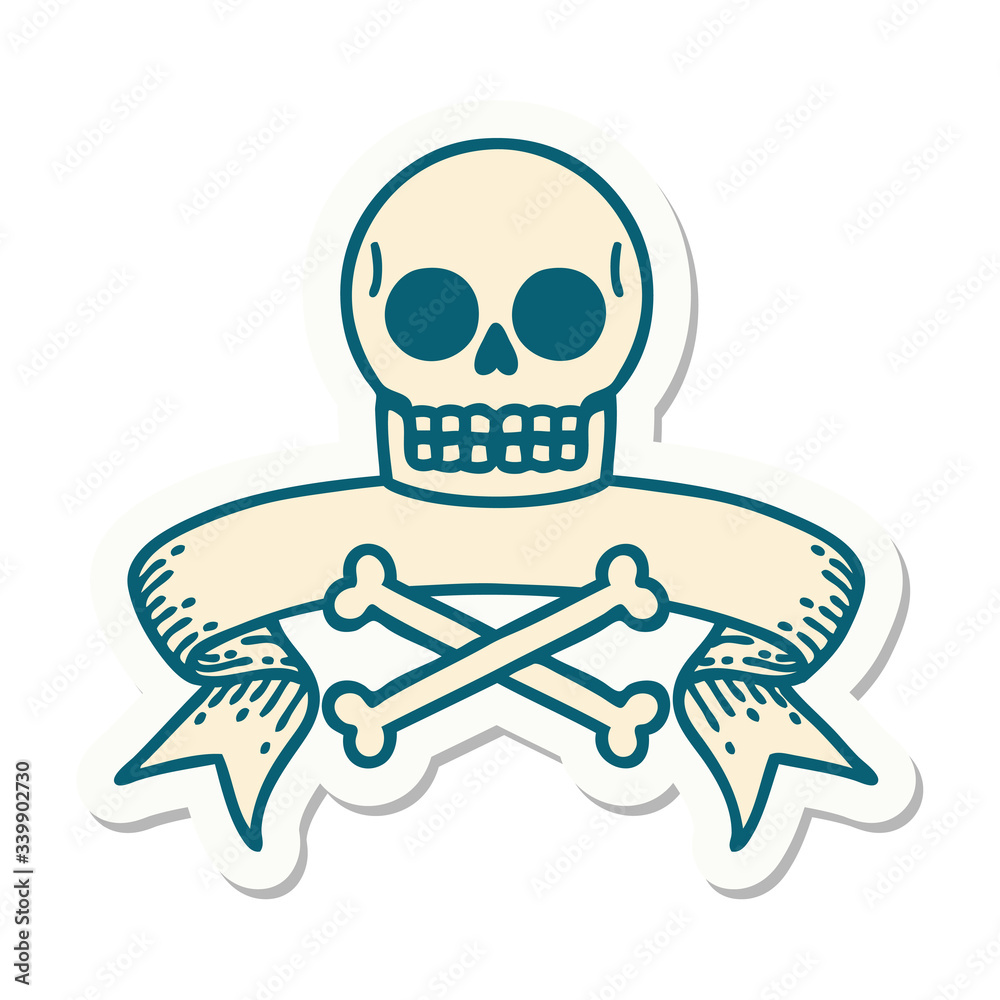 tattoo sticker with banner of a skull and bones tattoo sticker with banner of a skull and bones