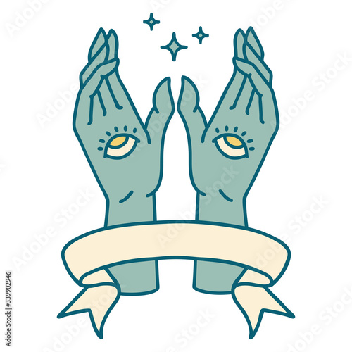 tattoo with banner of mystic hands