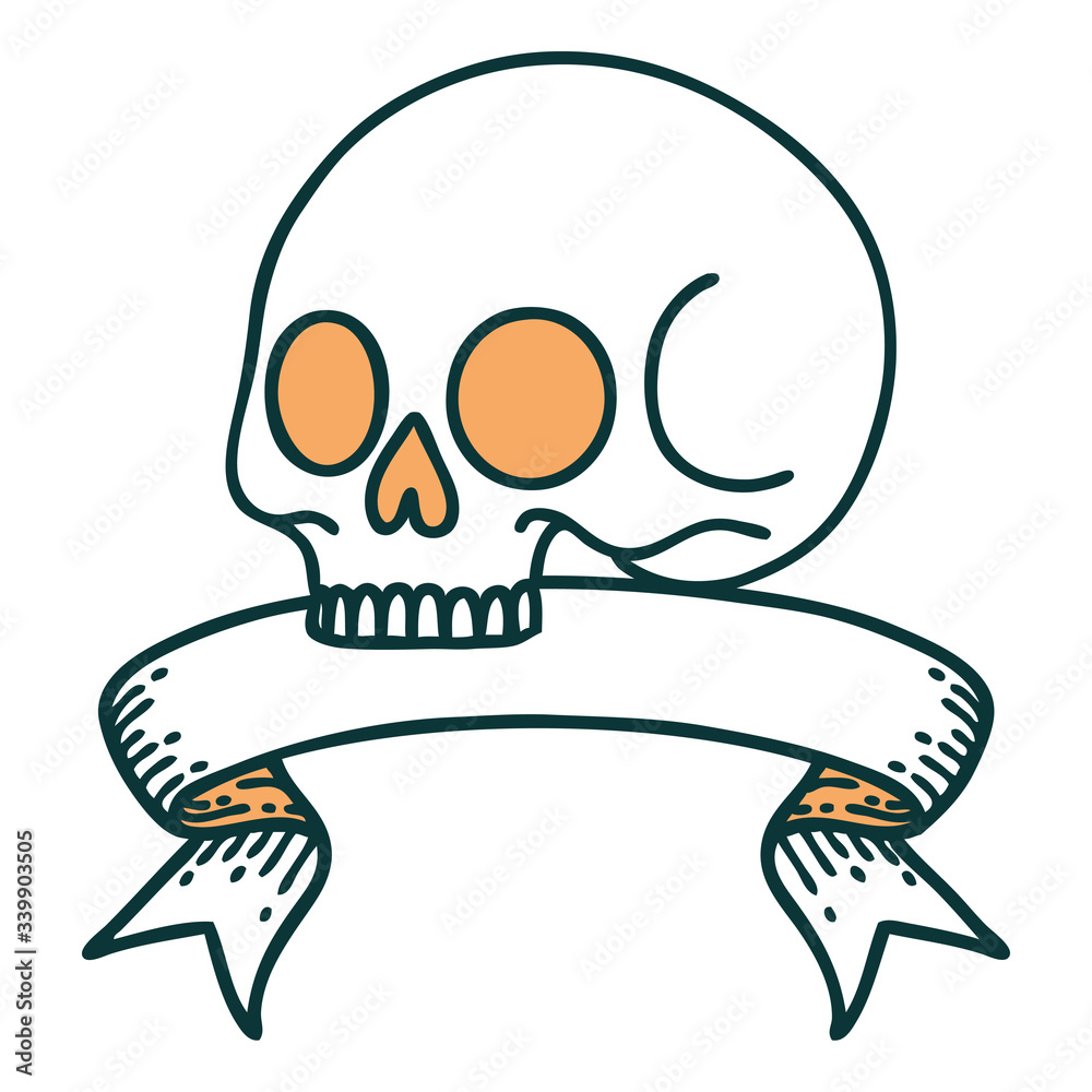 tattoo with banner of a skull