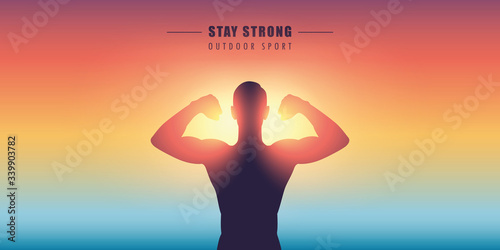 stay strong outdoor sport muscular man silhouette vector illustration EPS10