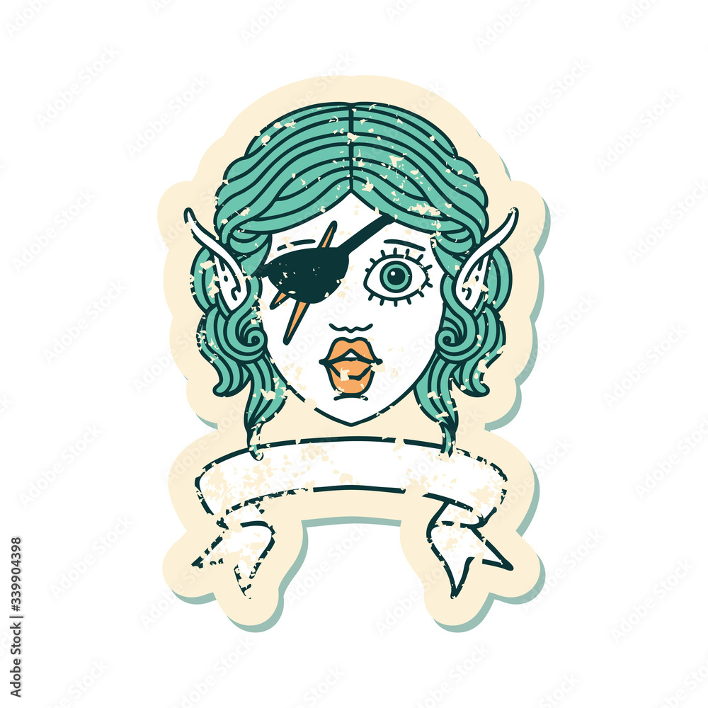 elf rogue character face with banner illustration elf rogue character face with banner illustration