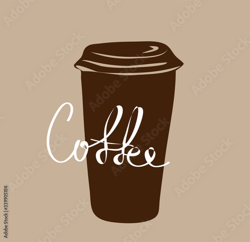 Vector coffee Cup with a closed lid with the inscription