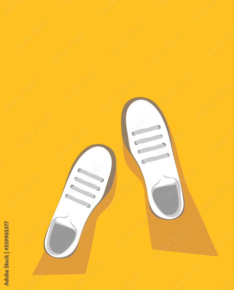 Vector white sneakers on a yellow background Vector white sneakers on a yellow background
