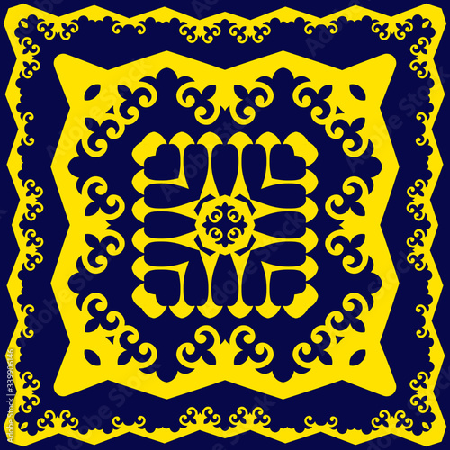 Decorative design with ethnic element for decoration and your design. Kyrgyz; Kazakh; Uzbek ornaments; symmetry texture. Print for shawl and carpet; tile. Square design element. Vector
