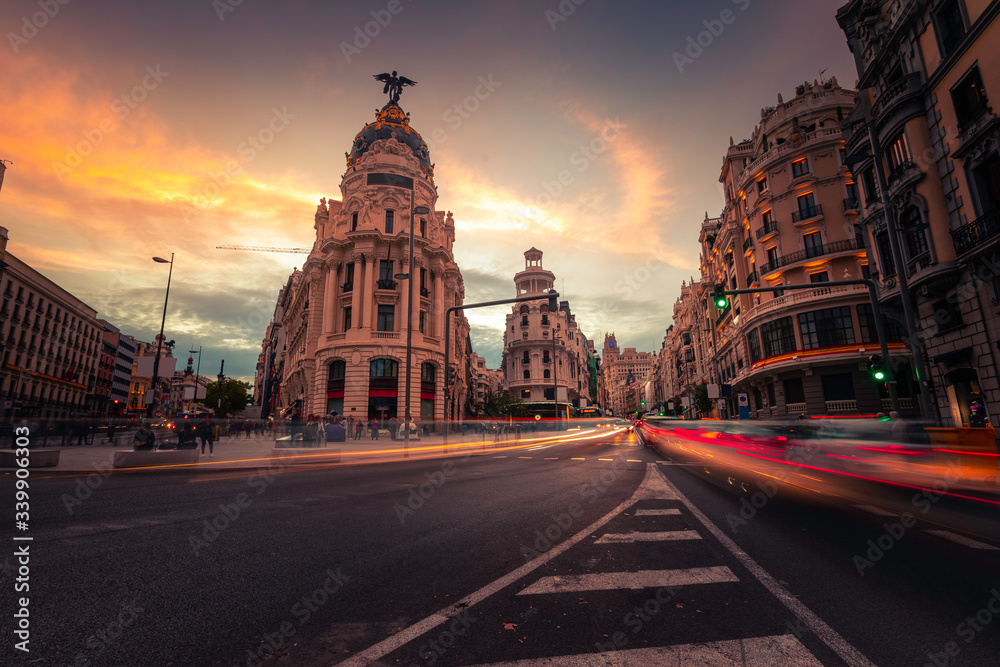 Gran Via, main street of Madrid, Spain.