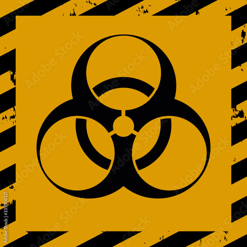 Bacteriological hazard sign and No Entry COVID-19. Concept of Bacteriological hazard coronavirus. Black Stripped Rectangle on yellow background.