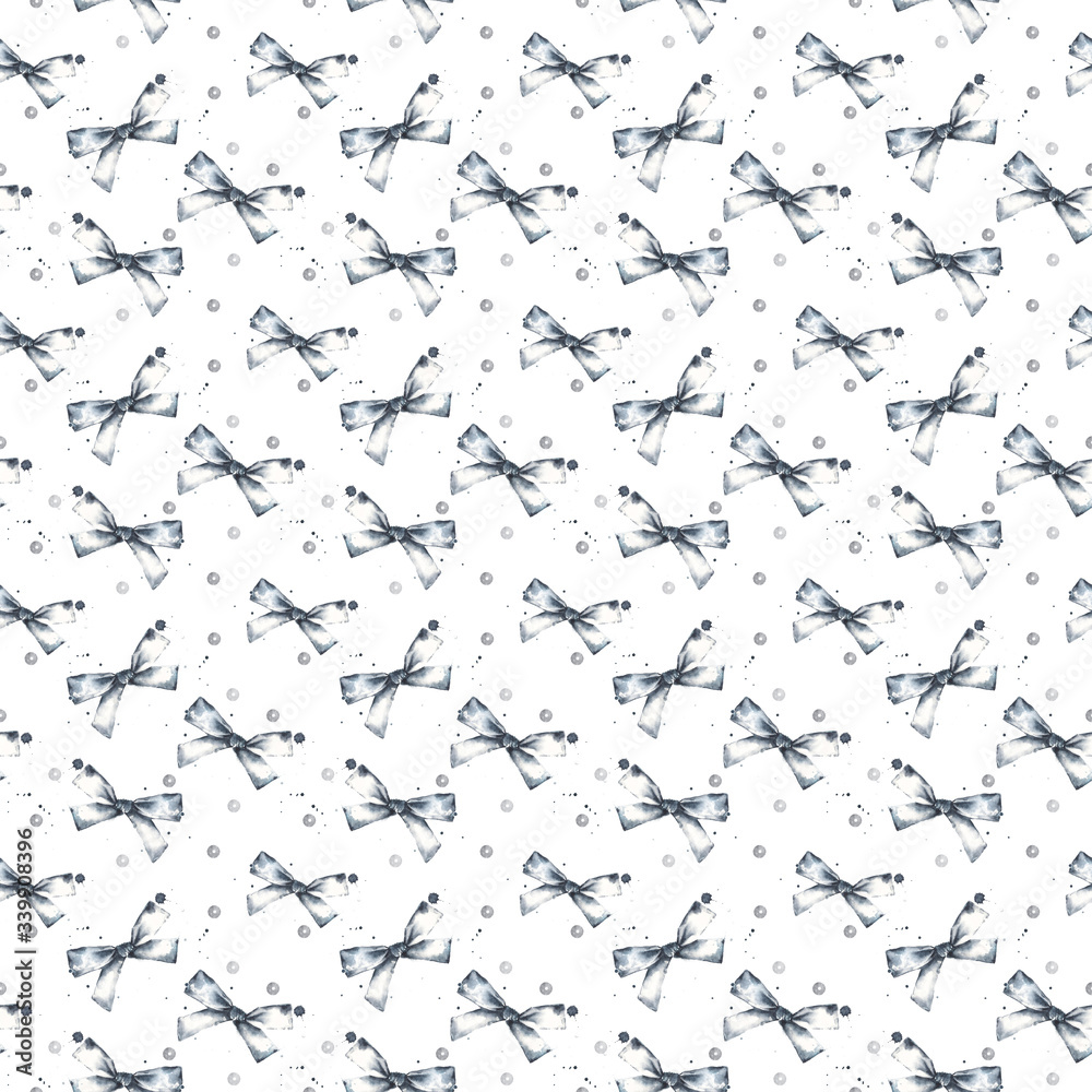 Silver sequins and bows seamless pattern. Cute monochrome design Silver sequins and bows seamless pattern. Cute monochrome design