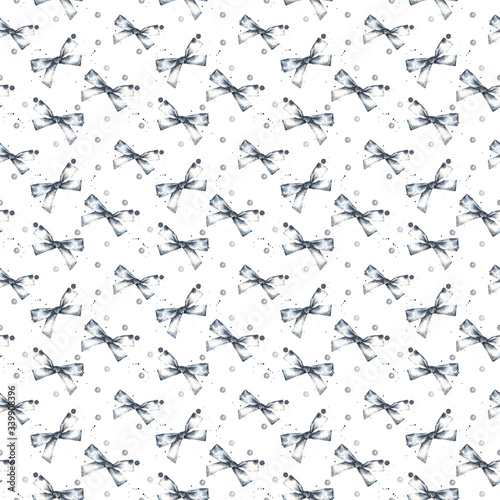 Silver sequins and bows seamless pattern. Cute monochrome design