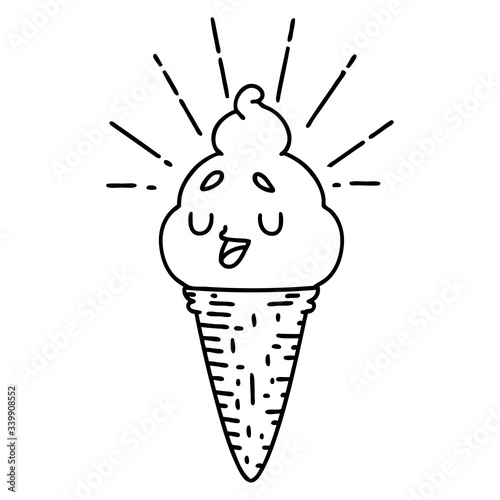 traditional black line work tattoo style ice cream character