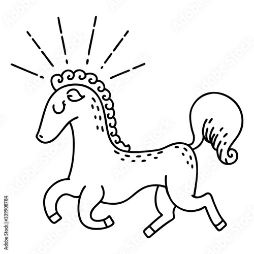 traditional black line work tattoo style prancing stallion