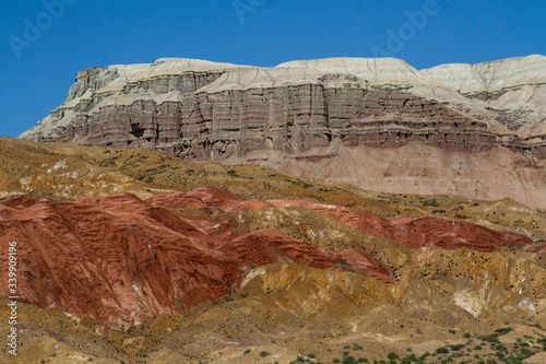 Colored, layered mountains of Aktau in the reserve of Kazakhstan. photo