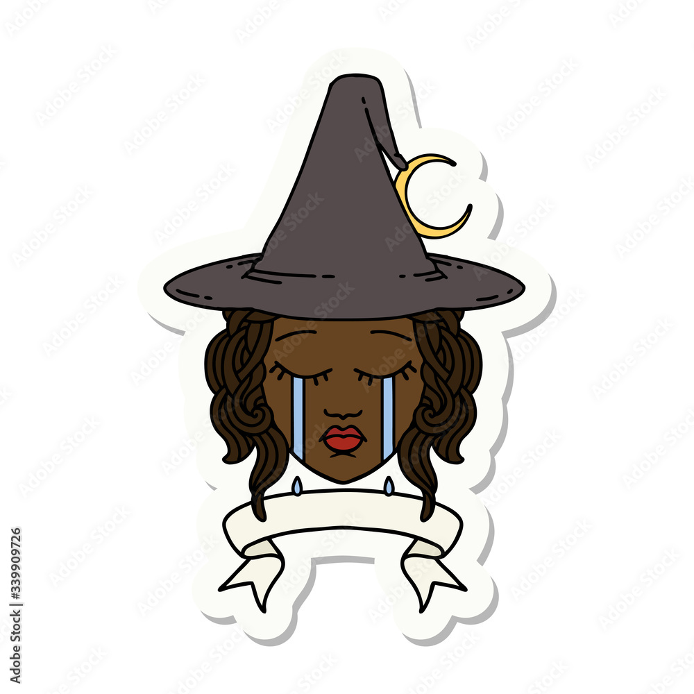 crying human witch with banner sticker