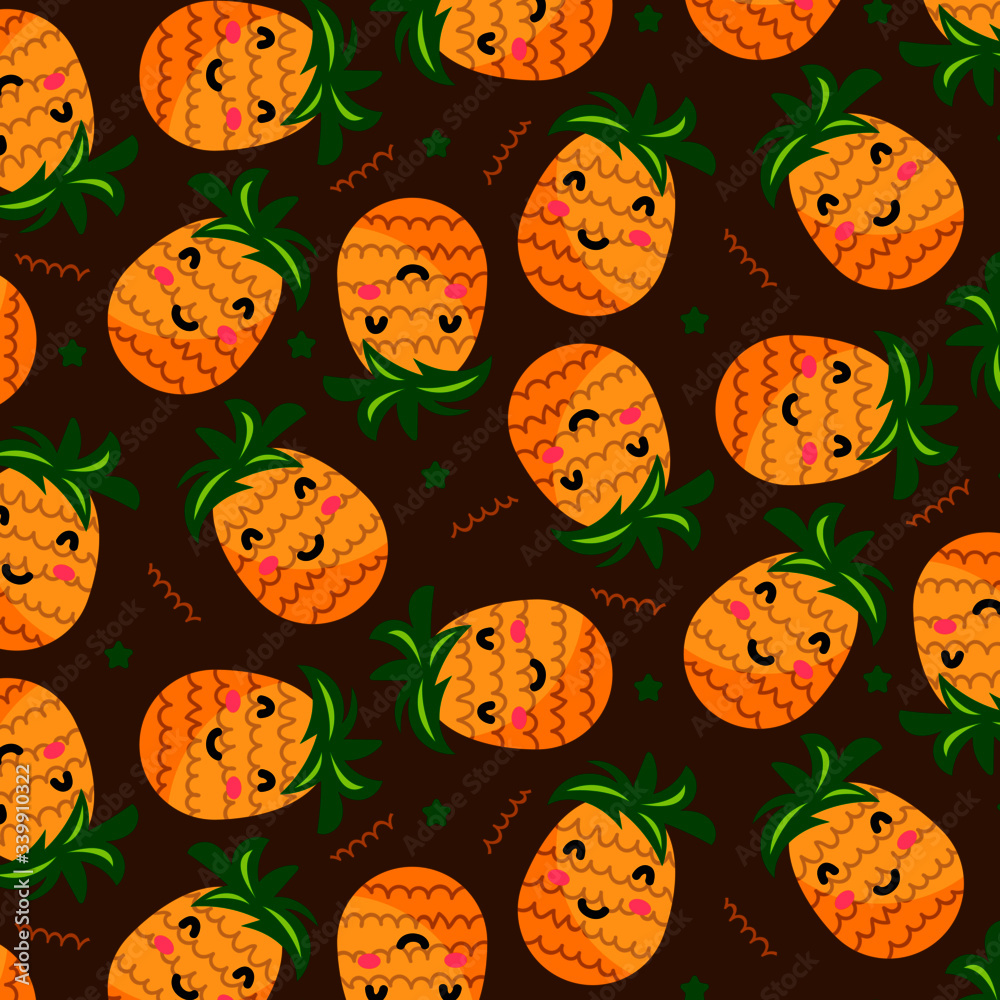 Kawaii fruit pattern. Pineapple vector Kawaii fruit pattern. Pineapple vector