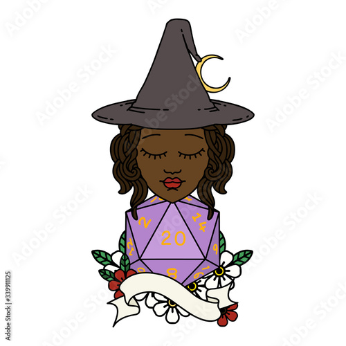 human mage with natural twenty dice roll illustration