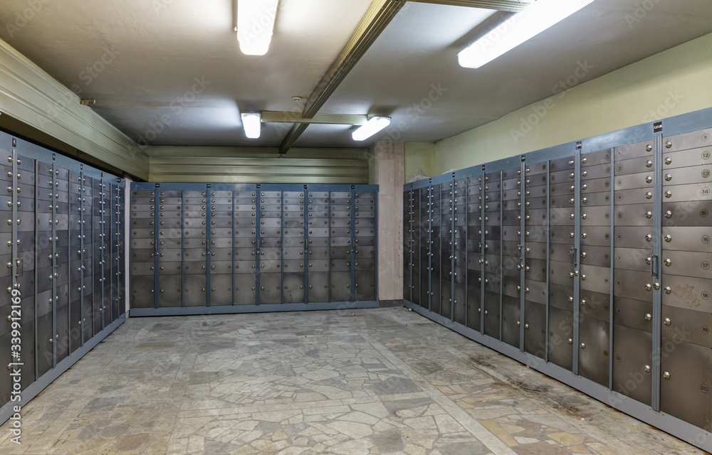 Inside with closed safe deposit box in failed bank