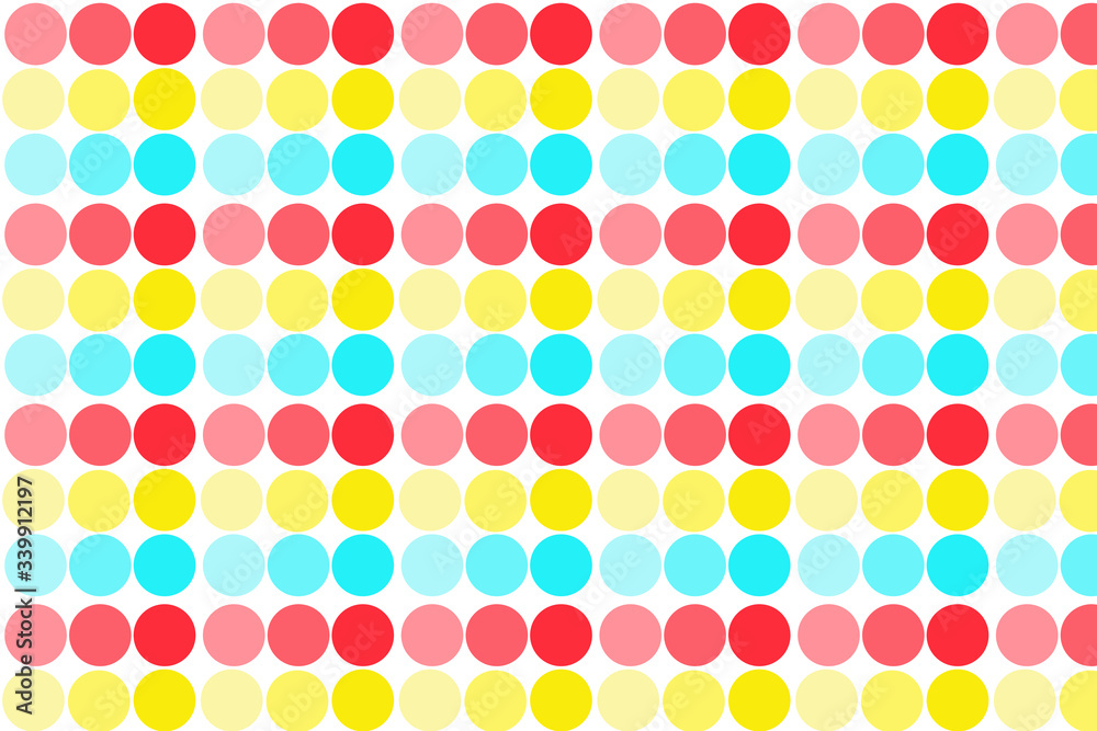 Red, Yellow and Blue dot on white background.