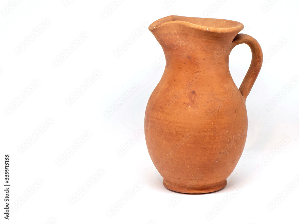 Earthenware Water Jug on White Background